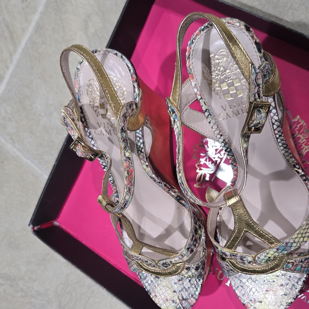 Vince Camuto Gold and Multicolor Strappy Heels
